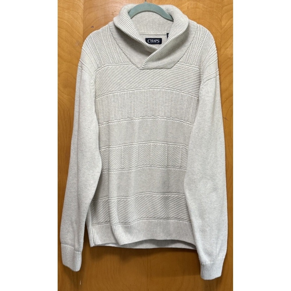 Chaps Mens Shawl Collar Cotton Sweater Heavyweight Oatmeal Sz XL